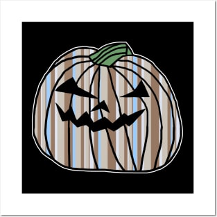 Light Blue Stone Stripes Halloween Horror Pumpkin Posters and Art